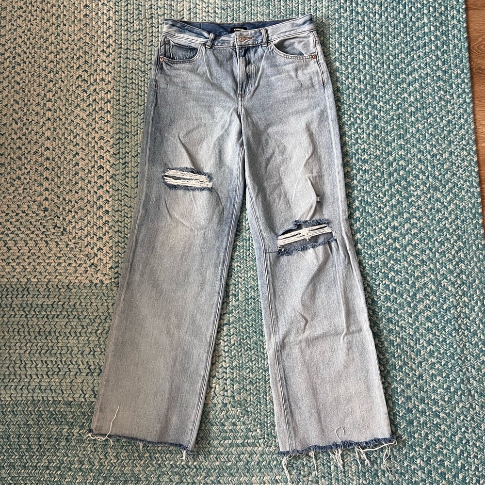 Express Distressed Light Wash Wide Leg Jeans